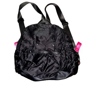 bebe Los Angeles Satin Backpack with Pink Straps